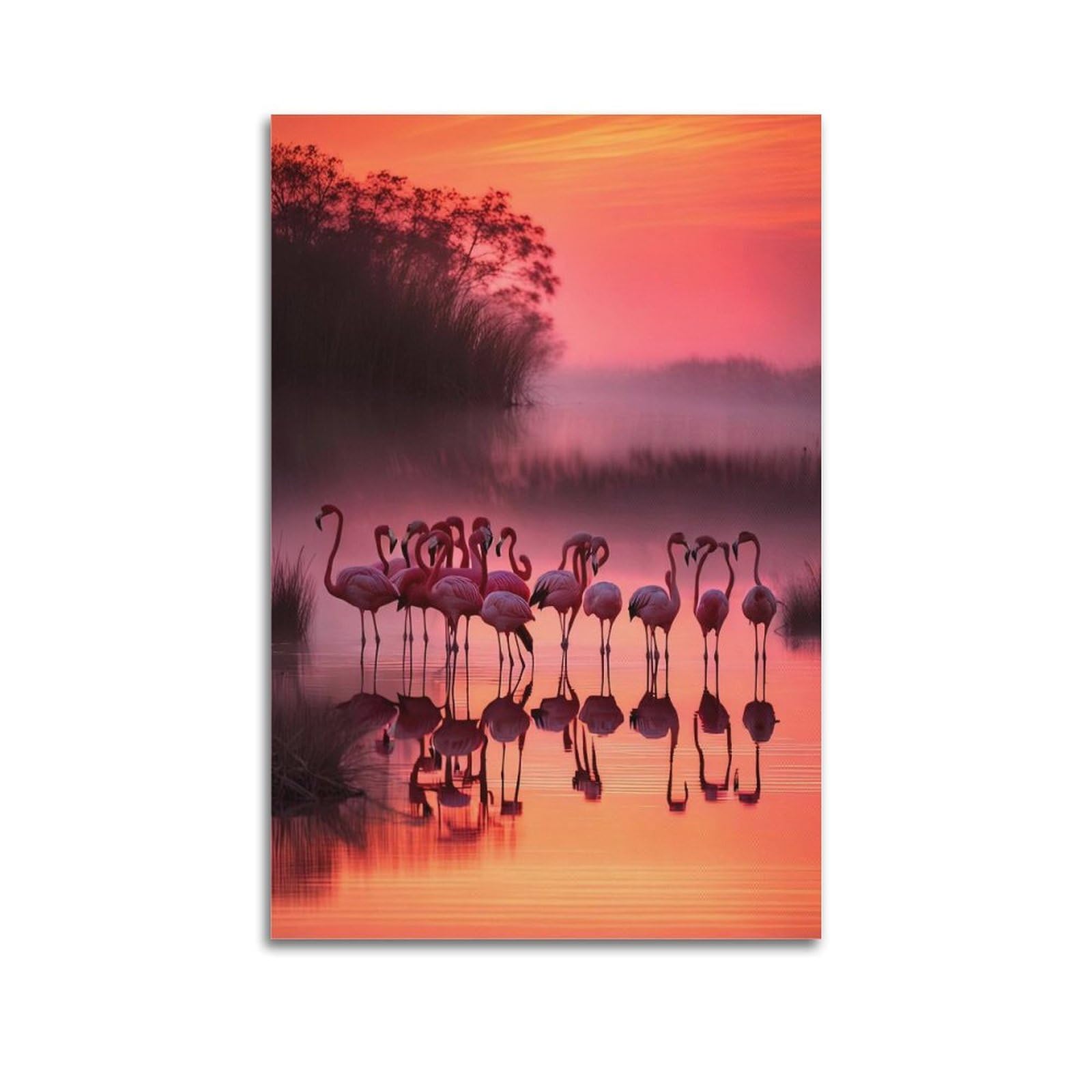 ZSZWHJ Animal Poster Flamingos on The Lake Poster Decorative Painting Canvas Wall Posters And Art Picture Print Modern Family Bedroom Decor Posters 24x36inch(60x90cm)
