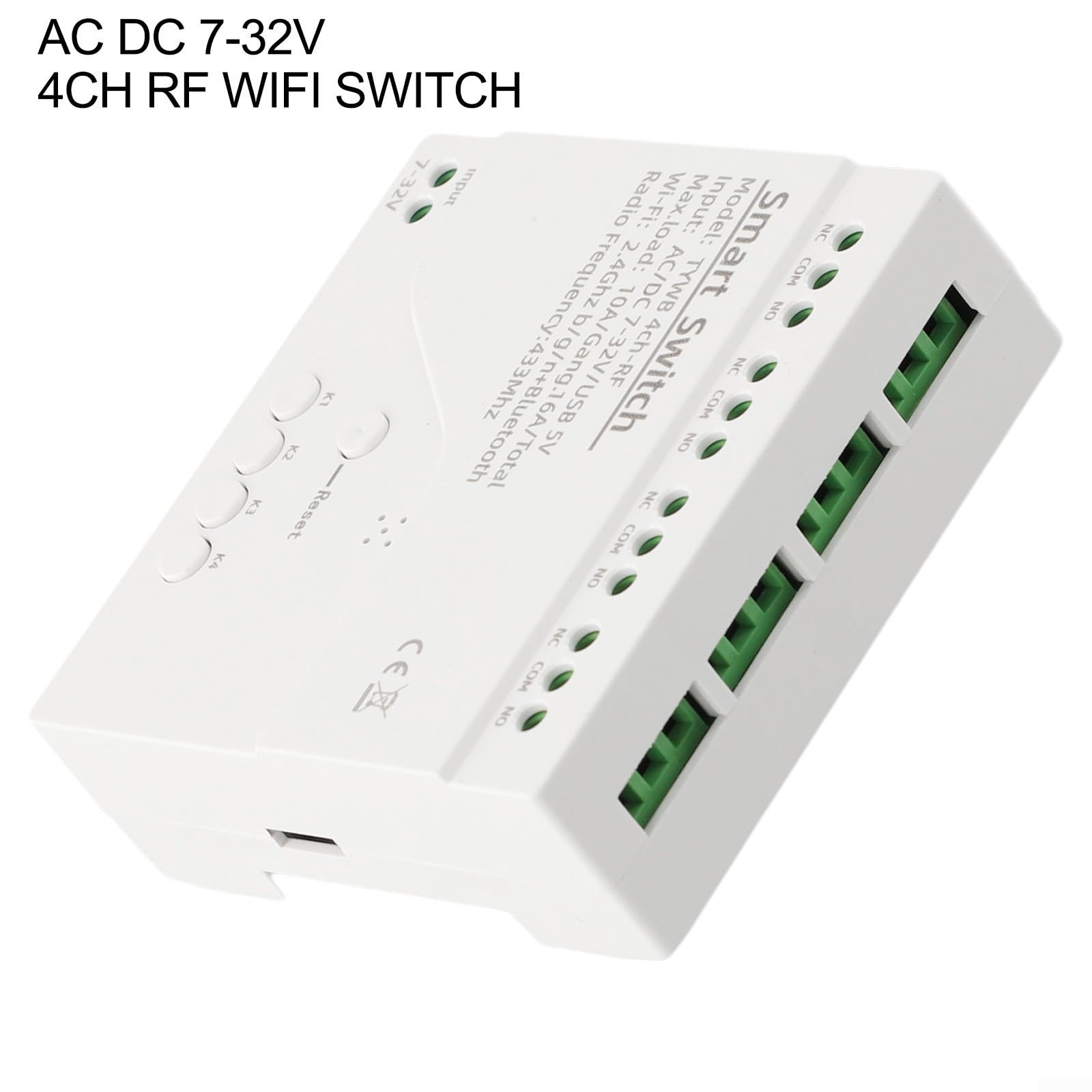 Smart 4CH WiFi RF Relais Modulschalter für Tuya Smart LIFEs, DC 5–32 V AC 85–250 V, Inching selbstsichernde Steuerung, kompatibel mit Google Home Voice (4 CH DC 5–32 V mit Gehäuse)
