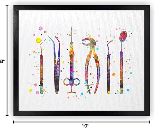 Miniatura 10 de Dignovel Studios 8 x 10 sin marco dentista herramientas acuarela arte impresión cartel diente médico cirujano dental clínica instrumentos