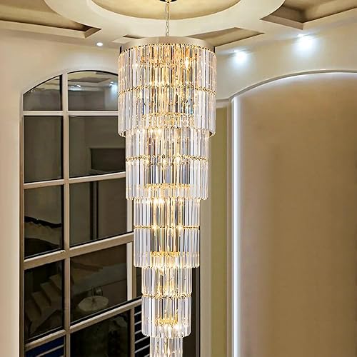 Luxury Modern Long Staircase K9 Chandeliers Gold Top Design 10-Tier