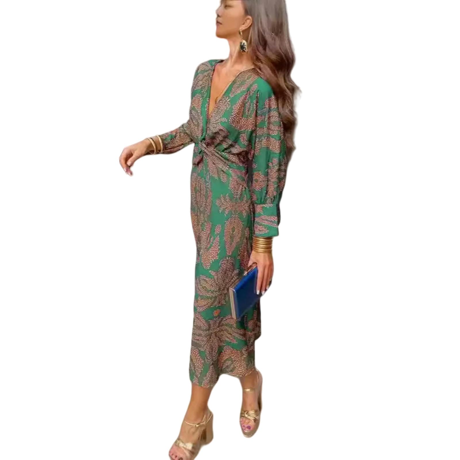 Vestiti a Maniche Lunghe Elegante Abito da Streetwear Femminile, Scollo V Primavera retrò, Casual Manica Lunga, Comodo di Tutti I Giorni, Nuovo Moda alla Moda-Viola-m
