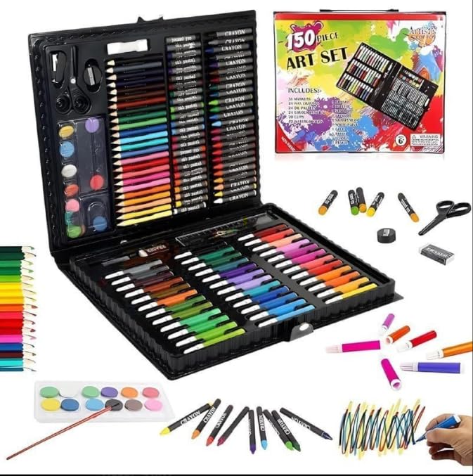 150 Pieces Colour Set Kit for Kids, Complete Stationery Items and Colour Pencil Set in Portable Case, Creative Birthday Gift for Kids and Gift for Girls Age 12-14 Years-image-49
