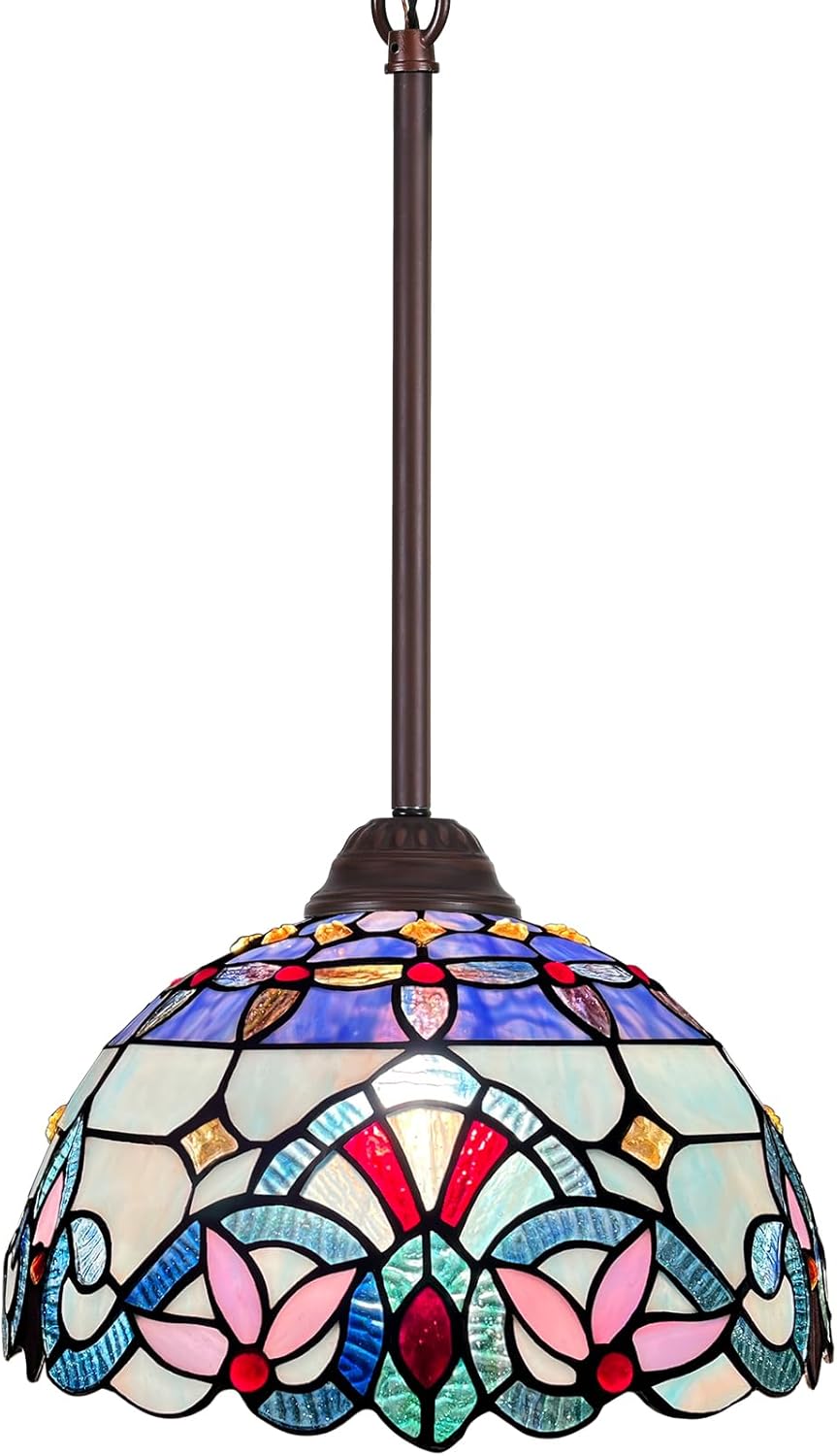 Capulina Tiffany Lamp Stained Glass Pendant Lights 12 Inches Wide Traditional Handicrafts Antique Victorian Tiffany Style Hanging Lamp for Kitchen Island Dining Room Hallway