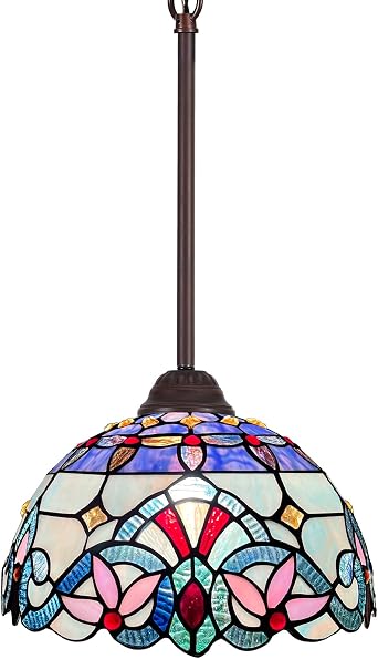 Capulina Tiffany Lamp Light Blue Stained Glass Pendant Lights 12" Wide