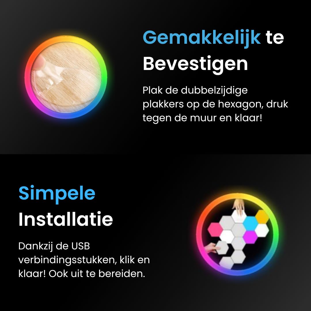 Hexagon LED Lights Touch - Wandleuchte Innen - RGB LED Beleuchtung - Gaming Zubehör - Hexagon LED Panels - 10 Stück