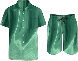 Conjunto de 2 piezas para playa de manga corta con botones y pantalones cortos para hombre, color verde
