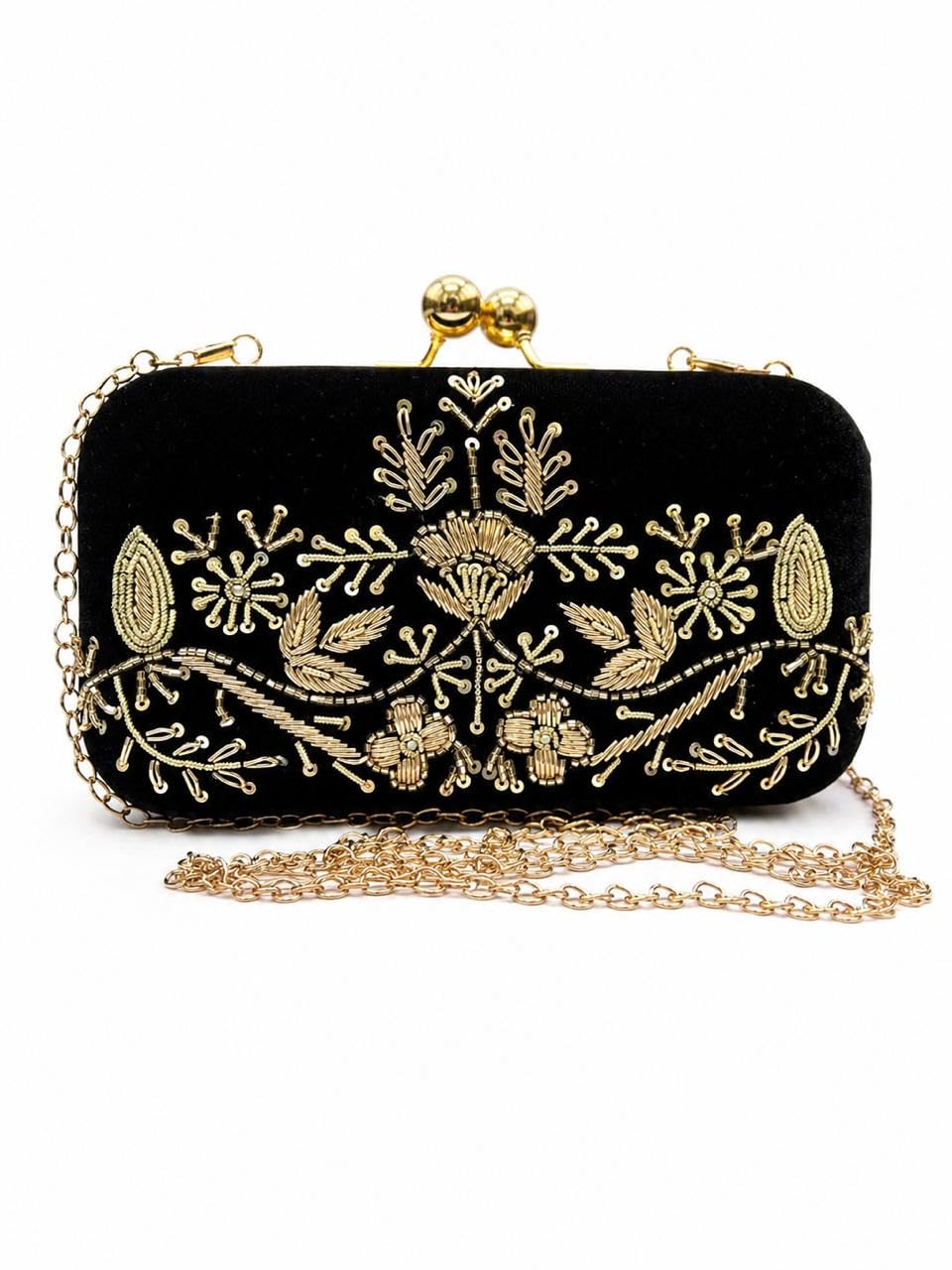 KFN FATHIMA Embroidered Party Clutch Bag with Golden Chain Strap-picture-35