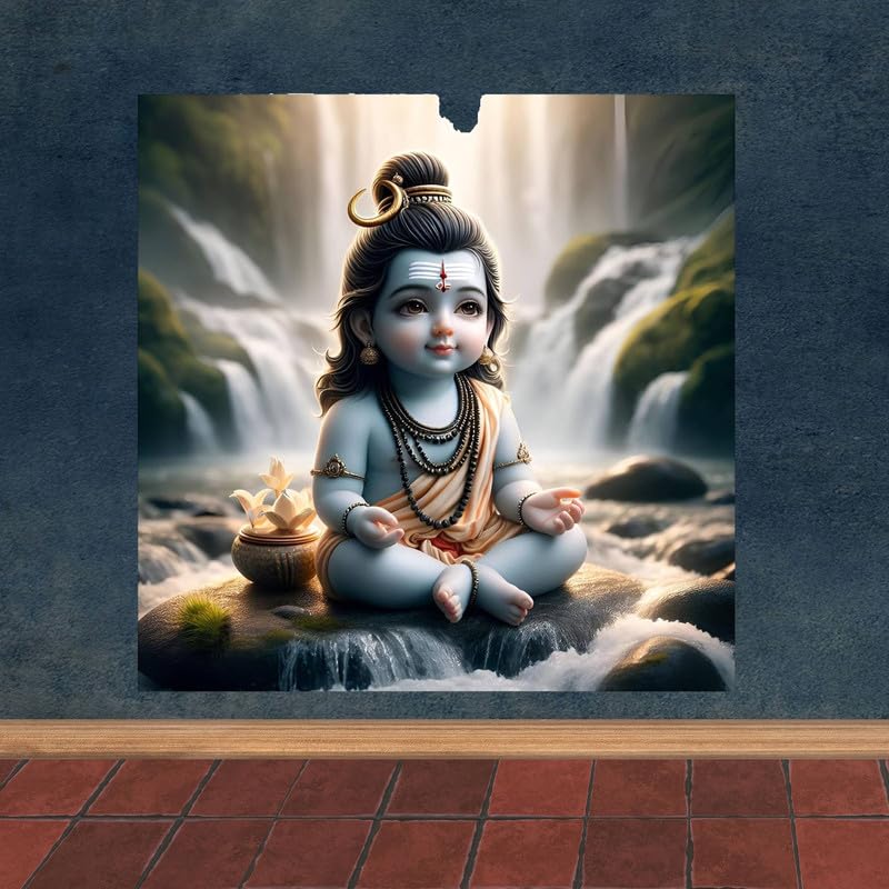 Image of British Terminal Cute little Bal Gopal Baby God Krishna| Kanha Ji | Laddu Lord Makhan Chor Painting Religious Poster for Pregnant Women for wall (matt thin vinyl,sticker,multicolor,unframed)| bj323