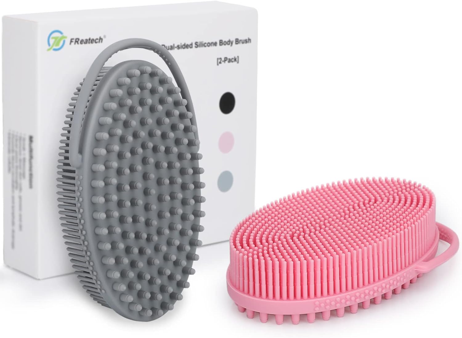 FREATECH 2Pack Silicone Body Brush Builtin Loop Handle, DualSided