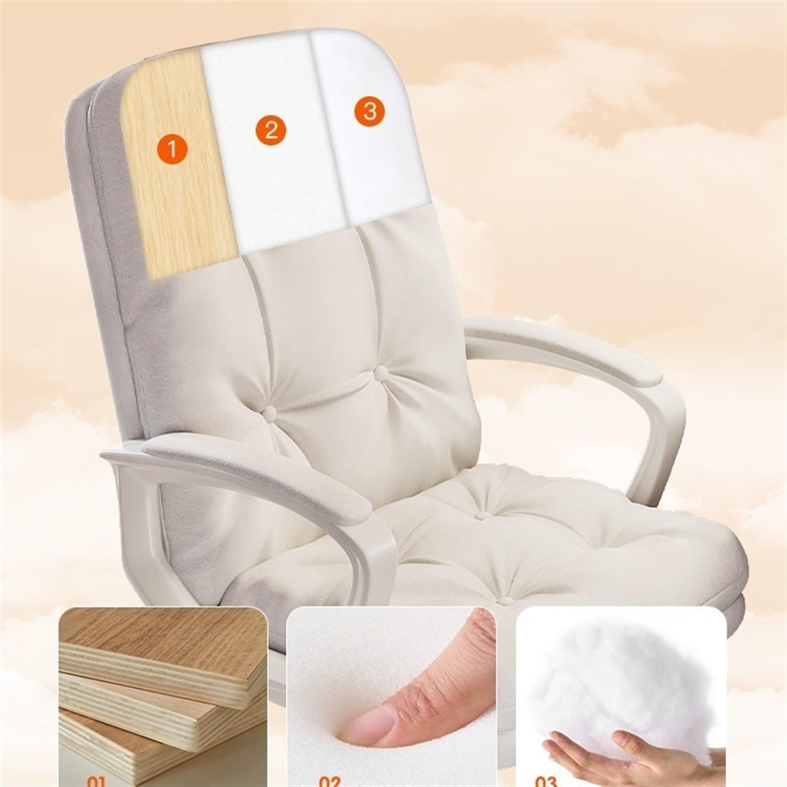 Krzesła biurowe Krzesło biurowe Domowe skórzane krzesło obrotowe z kółkami(Beige)