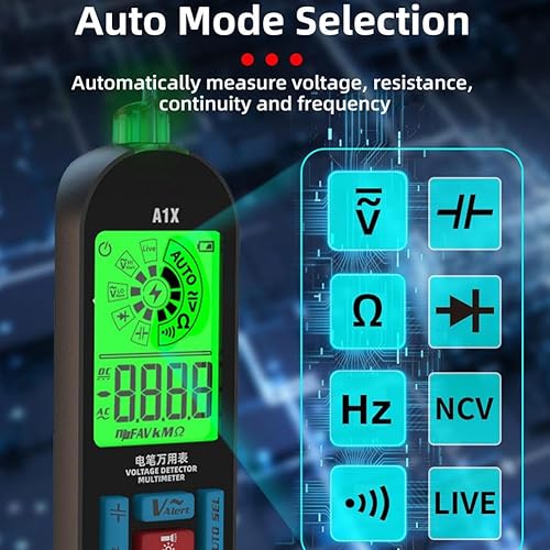 Miniatura 8 de Multímetro digital A1X,Multímetro digital inteligente antiquemador completamente automático A1,Probador de cables Voltaje sin contacto Medición
