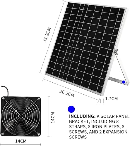 Miniatura 6 de Ventilador solar, panel solar de 15 W + ventilador de CC de alta velocidad con cable de 9.84 pies, ventilación montada en la pared y ventilación de