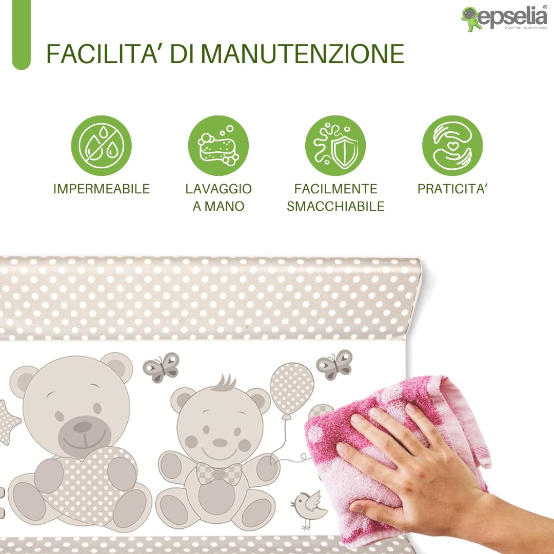 EPSELIA Materassino Fasciatoio in PVC, tasca di fissaggio Atossico a Norma Europea EN71, Test Anti-ribaltamento a Norma Europea EN 12221-1/2, cm 80x50 H10 Facile Manutenzione, Impermeabile, Tortora