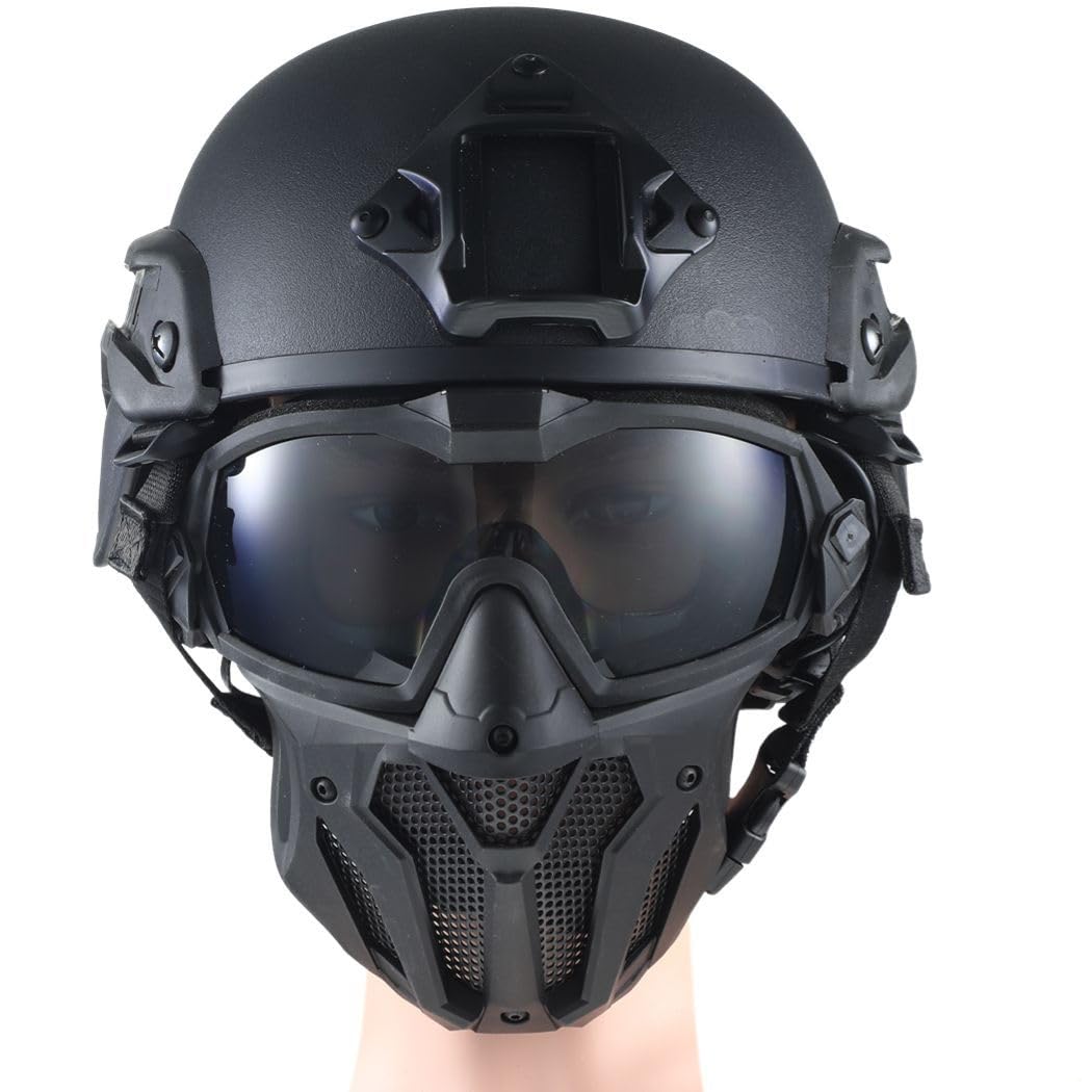 2 máscaras de cara completa para airsoft, equipo de protección al aire libre para ciclismo, juegos y deportes, con ventilador de refrigeración y gafas antiempañamiento, Negro, Talla única