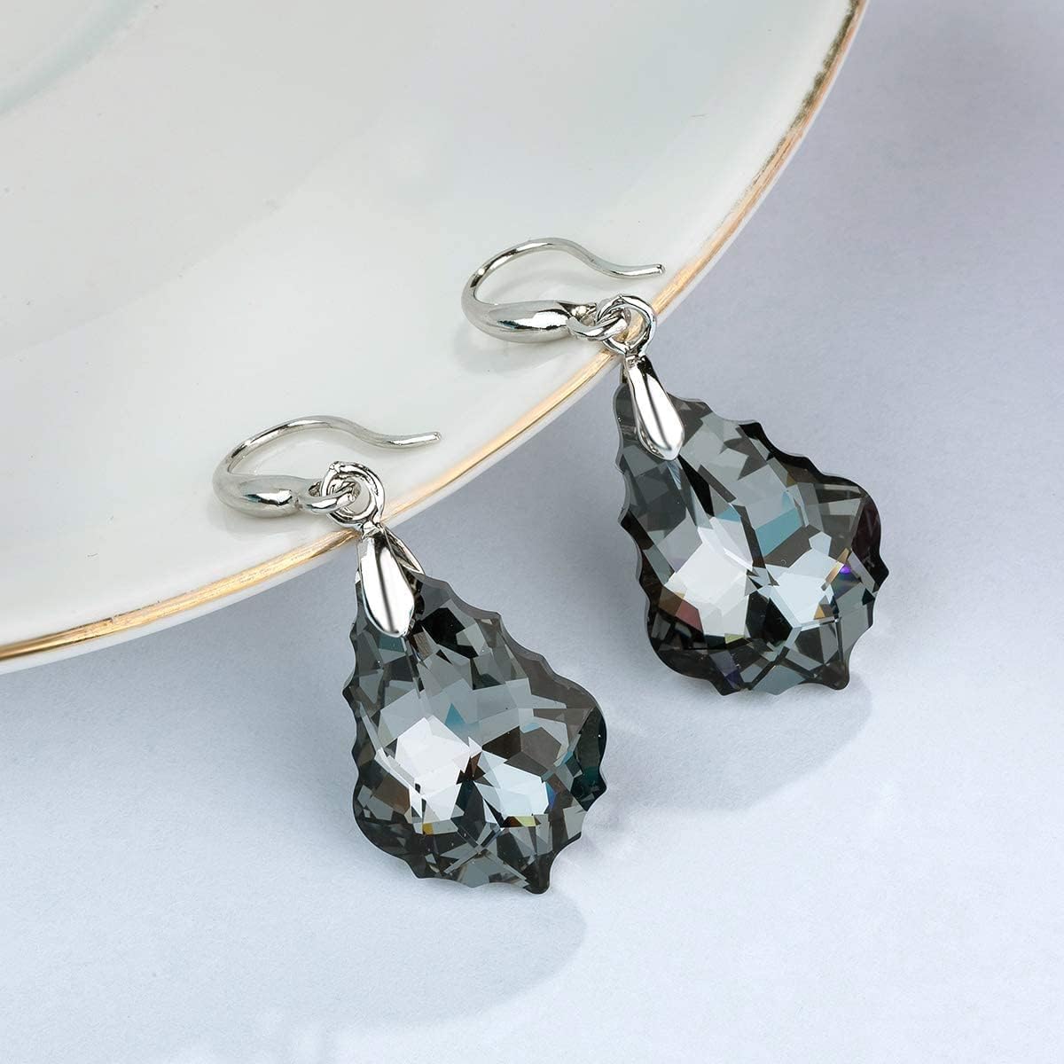 Austrian Crystal Baroque Teardrop Dangle Hook Earrings for Women 14K Gold Plated Drop Earring Hypoallergenic Jewelry - Image 3