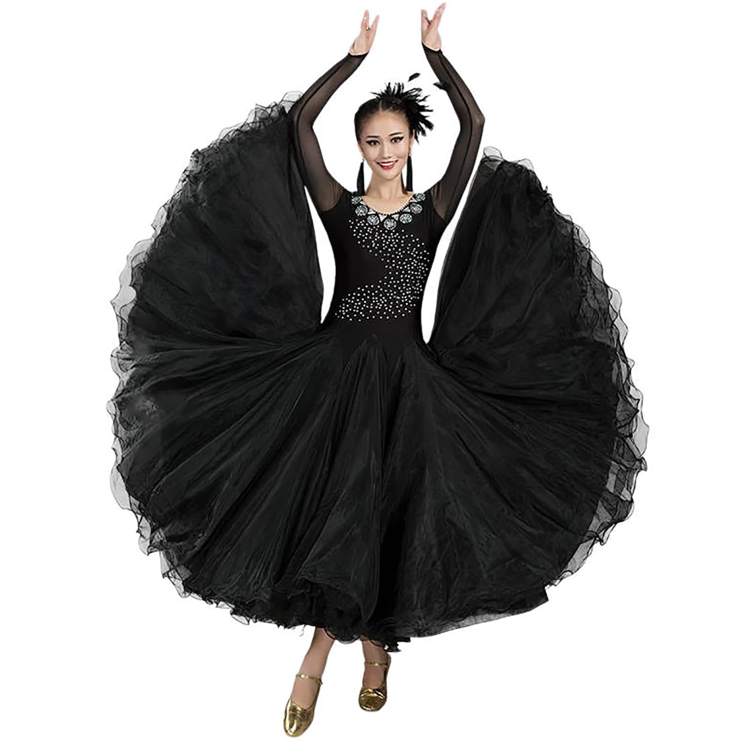 Robe de compétition de danse de salon pour femme en tulle transparent - 4
