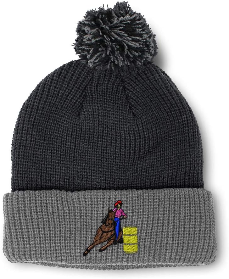 Pom Pom Beanies for Women Western Horse Rodeo Barrel Racer Skull Cap Winter Hats for Men Acrylic 1 Size