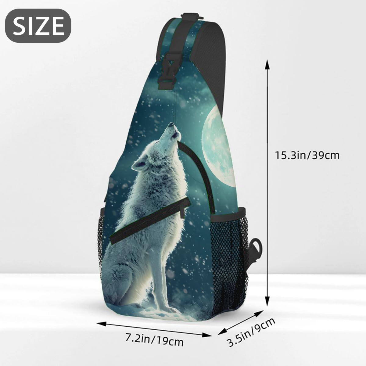 Small Animal Snow Wolf Sling Bag for Women Men Lightweight Chest Bag Crossbody Daypack Anti Theft Shoulder Backpack with Adjustable Shoulder Strap for Outdoors Sports Hiking Travel