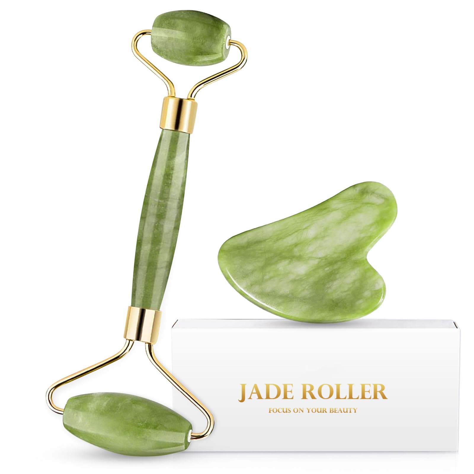 EUASOOJade Roller & Gua Sha Set Facial Massager for Eyes, Neck and Whole Body Muscles, Can Eliminate Puffiness, Wrinkles, Tighten The Skin, Relax The Muscles of Gua Sha Massage Tools