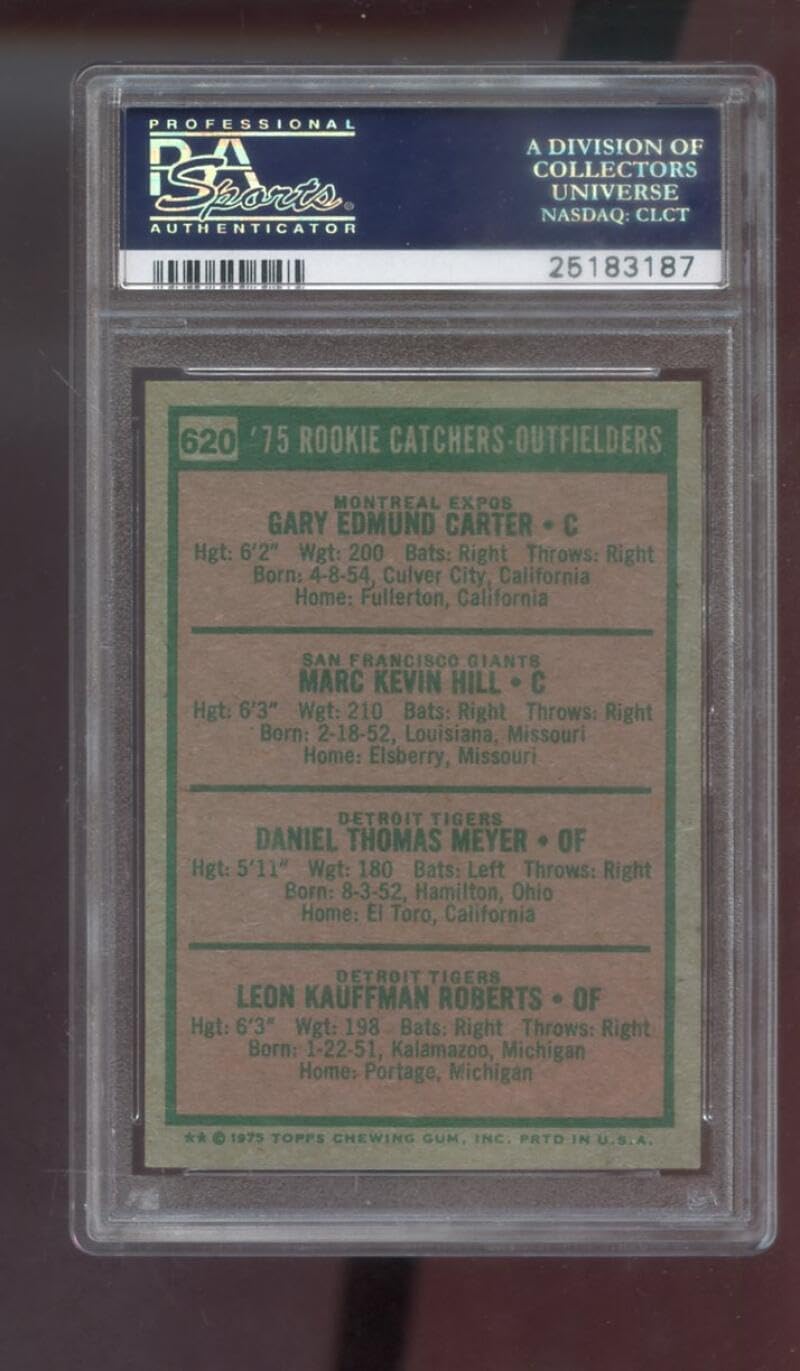 1975 Topps #620 Rookie Catchers Outfielders Gary Carter Marc Hill Danny Meyer Leon Roberts EX-MT PSA 6 Graded Baseball Card MLB