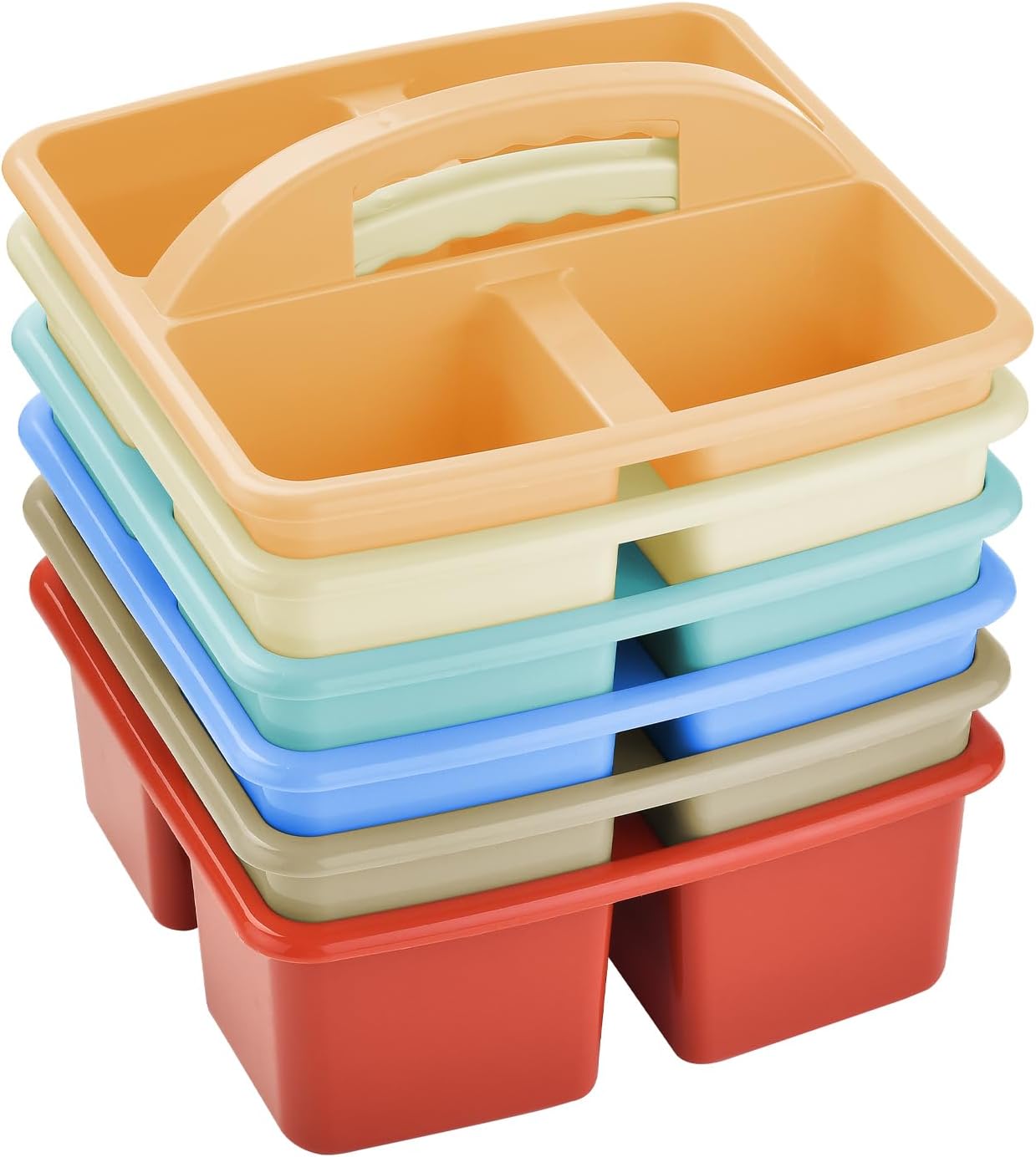 6-Pack Plastic Classroom Caddy Organizer with Handle,Four-Equal-Compartment, Teacher Supply Storage Caddy for Classroom Organization, Table, Desk, Office, Craft Art for Kids-Macaron