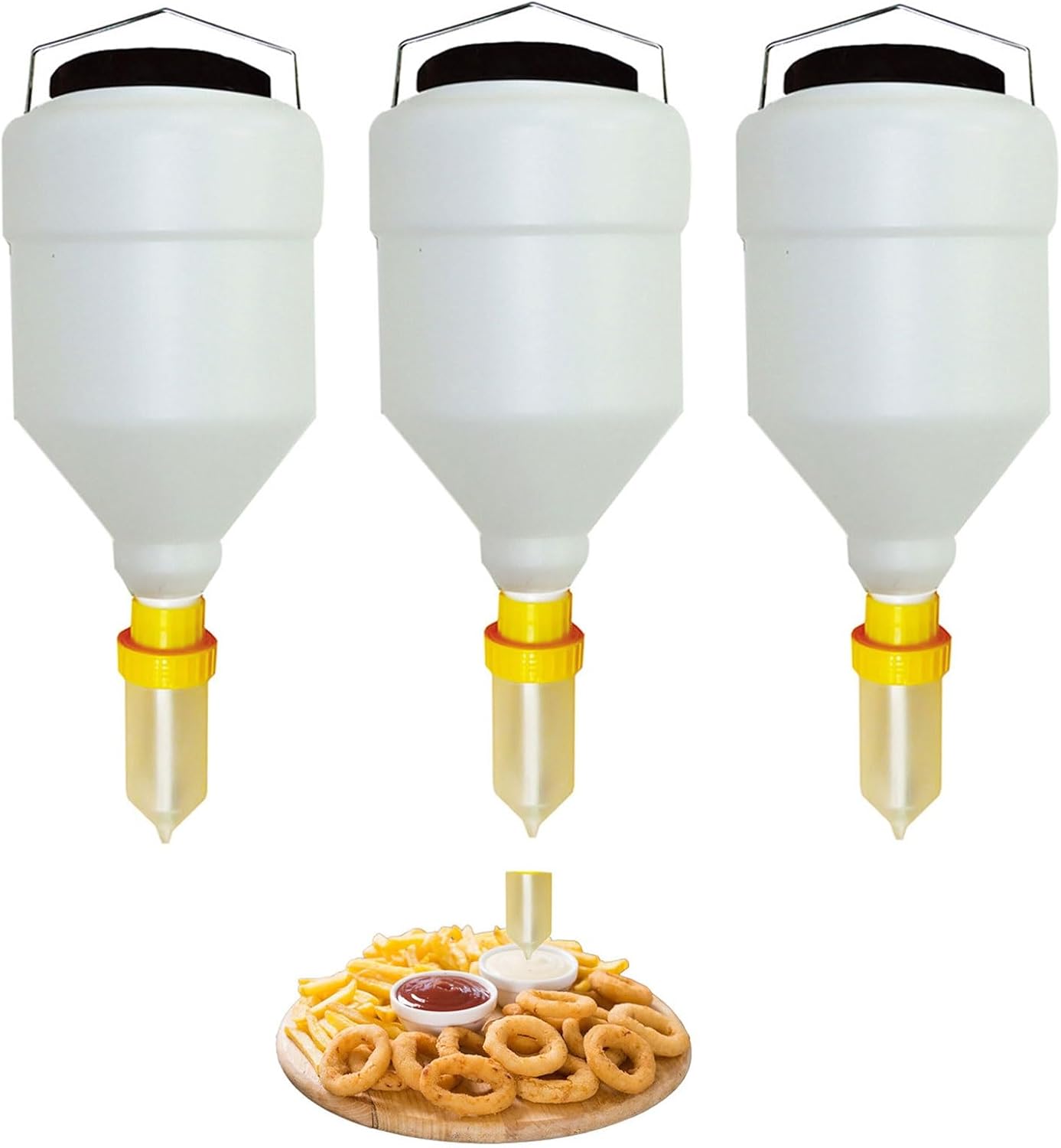 Hanging Sauce Dispenser,3.5L/5.5L Refillable Round Sauce Squeeze Bottle,Leak Proof Design,Suitable for Food Products Such as Catering Sauces(3PCS,5.5L)