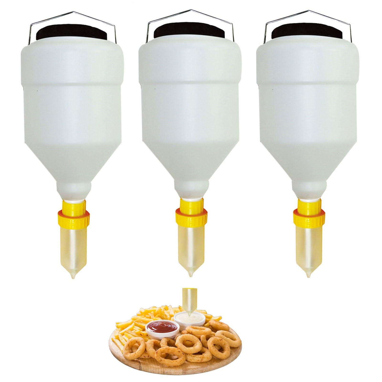 Dispensador salsa colgante redondo 3,5l/5,5l,gran capacidad,for condimentos | Dispensador salsa recargable tapa giratoria,reutilización prueba fugas,for salsa tomate,salsa picante(3PCS,3.5L)