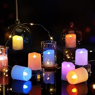 Flameless Tea Lights USB Recgargeable Candles, 12 Pack teaLights Candle Color Changing Flickering for Halloween, Garden, Home, Christmas Decorations