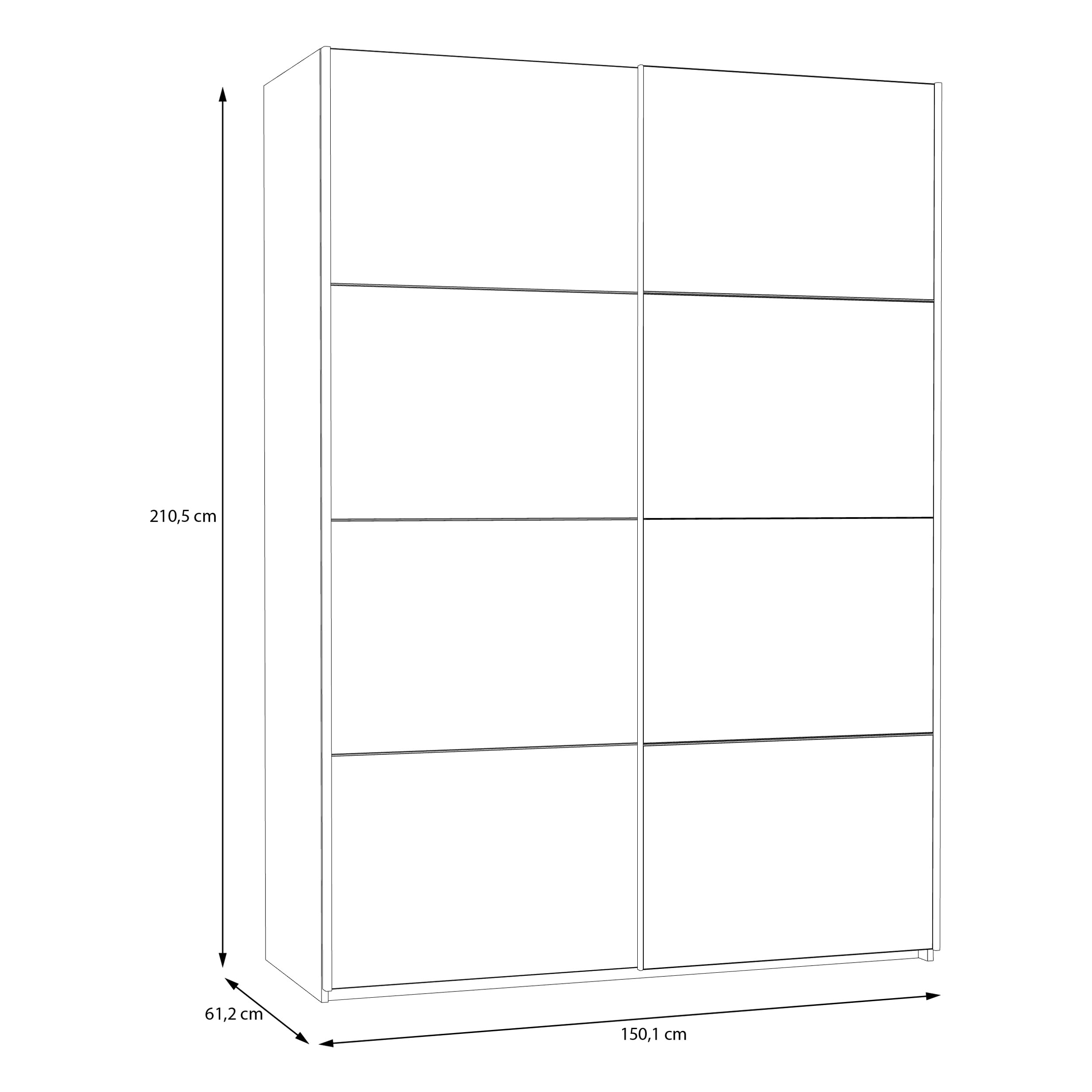 Forte Schach & MATT 2 Kleiderschrank 150, moderner, 2-türiger Schrank mit Spiegel, Holzwerkstoff, Schwebetürenschrank, Weiß, 150,1 cm breit, 210,5 cm hoch, 61,2 cm tief