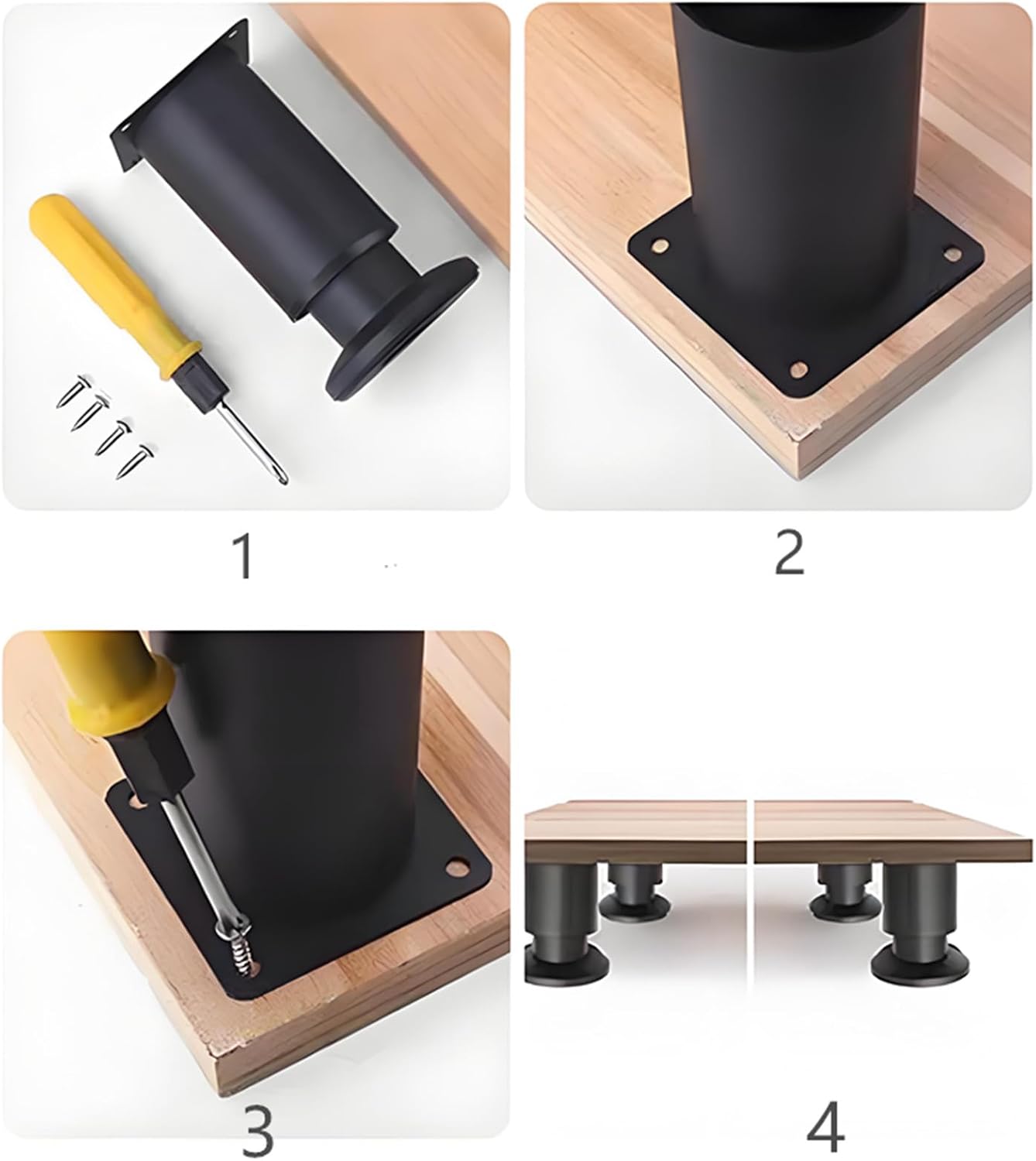4Pcs Black Adjustable 4.7-7.08 Inch Metal Furniture Legs for Cabinet Sofa | Heavy Duty Leveling Furniture Replacement Legs with Anti-Slip Feet | Come with Screws for Desk, Table, Bed & Cabinet