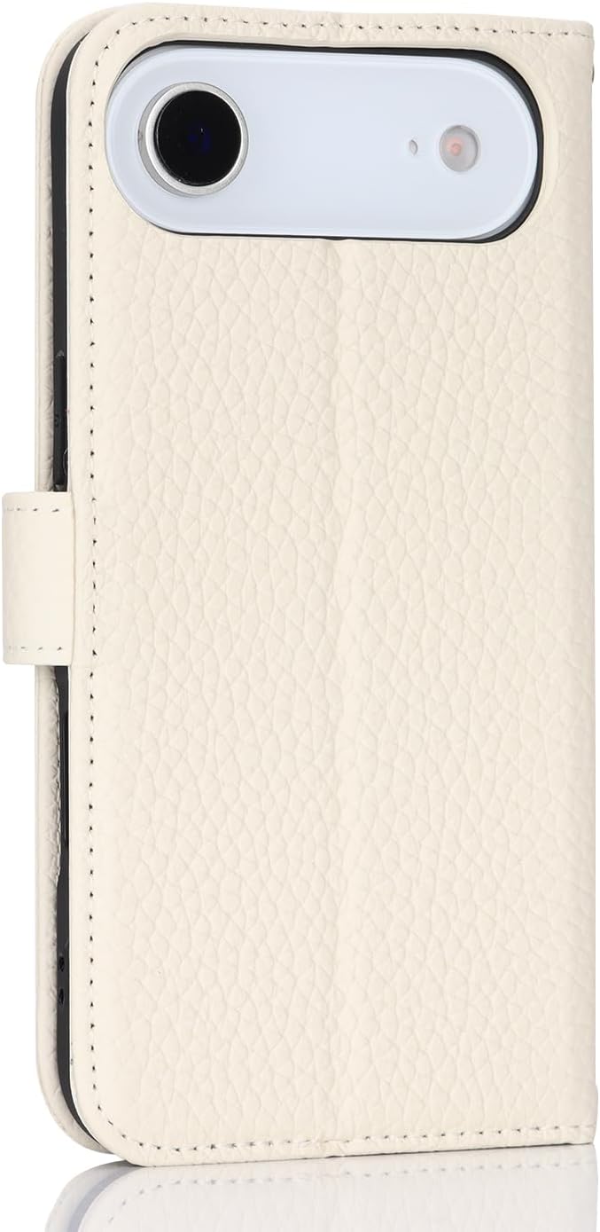 Zouzt Case for iPhone 17 Air Genuine Leather Wallet Case with 4 Card Slot, RFID Blocking Card Holder Magnetic Flip Folio Kickstand Shockproof Phone Cover Women Men - Milky White