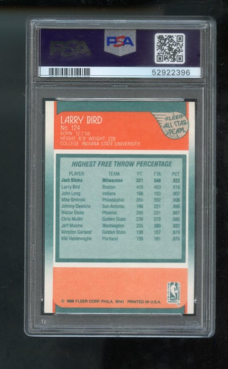 1988-89 Fleer #124 Larry Bird All-Star PSA 7 Graded Basketball Card NBA 1988 1989 Boston Celtics AS