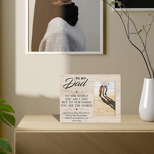 Miniatura 3 de Nurawo Marco de fotos de madera rústica con texto en inglés «To the World You are a Dad to Our Family» («To the World You are a Dad to Our Family»,