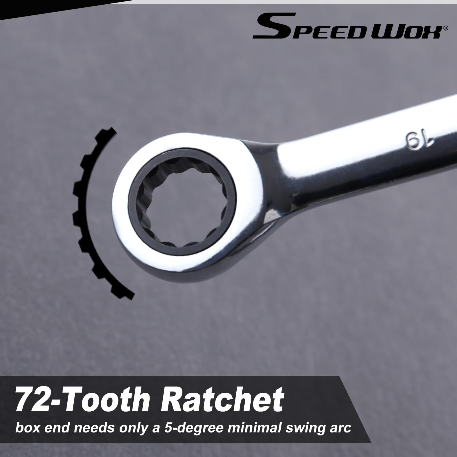 SPEEDWOX 19mm Ratchet Wrench 72 Teeth Ratchet Wrench Industrial Grade Gear Spanner with 12-Point Design Box End Head 72-Tooth Ratcheting Combination Wrench Spanner for Projects with Tight Spaces - Image 2