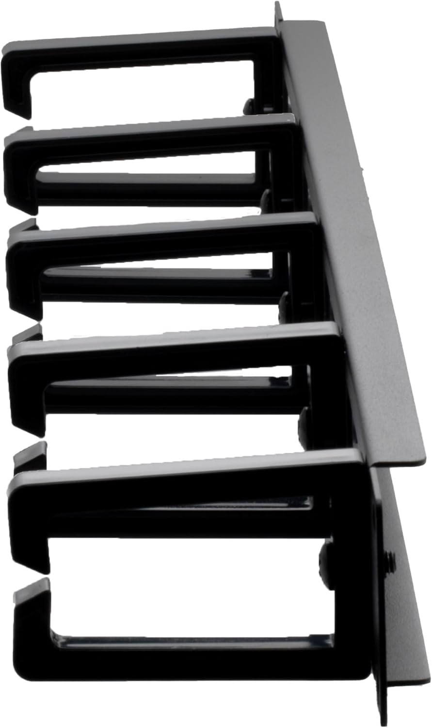 NavePoint 1U Horizontal Cable Management Panel with 5 Plastic Cable Rings, Metal Base, Fits Standard 19" Rack, Raceway Duct, Steel, Rack Cable Organizer