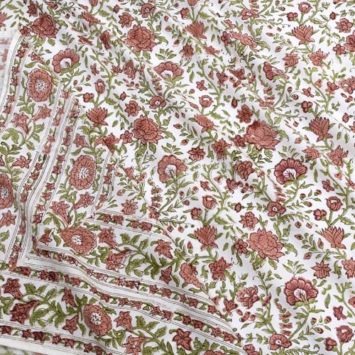 Image of TOAI Hand Block Printed Bedsheet | Bed Spread Flatsheet Bed Sheet | Pure Cotton | Double Bed King Size 108 inchx108 inch | 300 TC Long Staple Cotton | 2 Reversible Pillow Covers |Rust Floral Spread