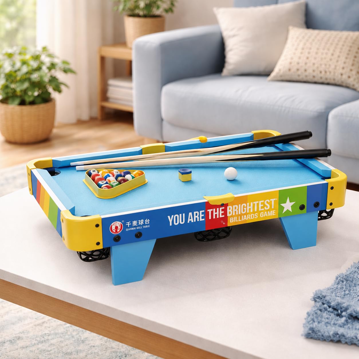 Mini Billard Américain en Bois, Table Multijeux pour Enfants, Jeu Billard avec Queues et Balles, Table Jeu