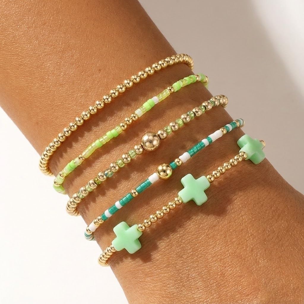 Gold Beaded Cross Bracelet for Women, 14K Plated Adjustable Stackable Dainty Bracelets, Non Tarnish Fashion Jewelry Set Gifts for Women Birthday Friendship - Image 7