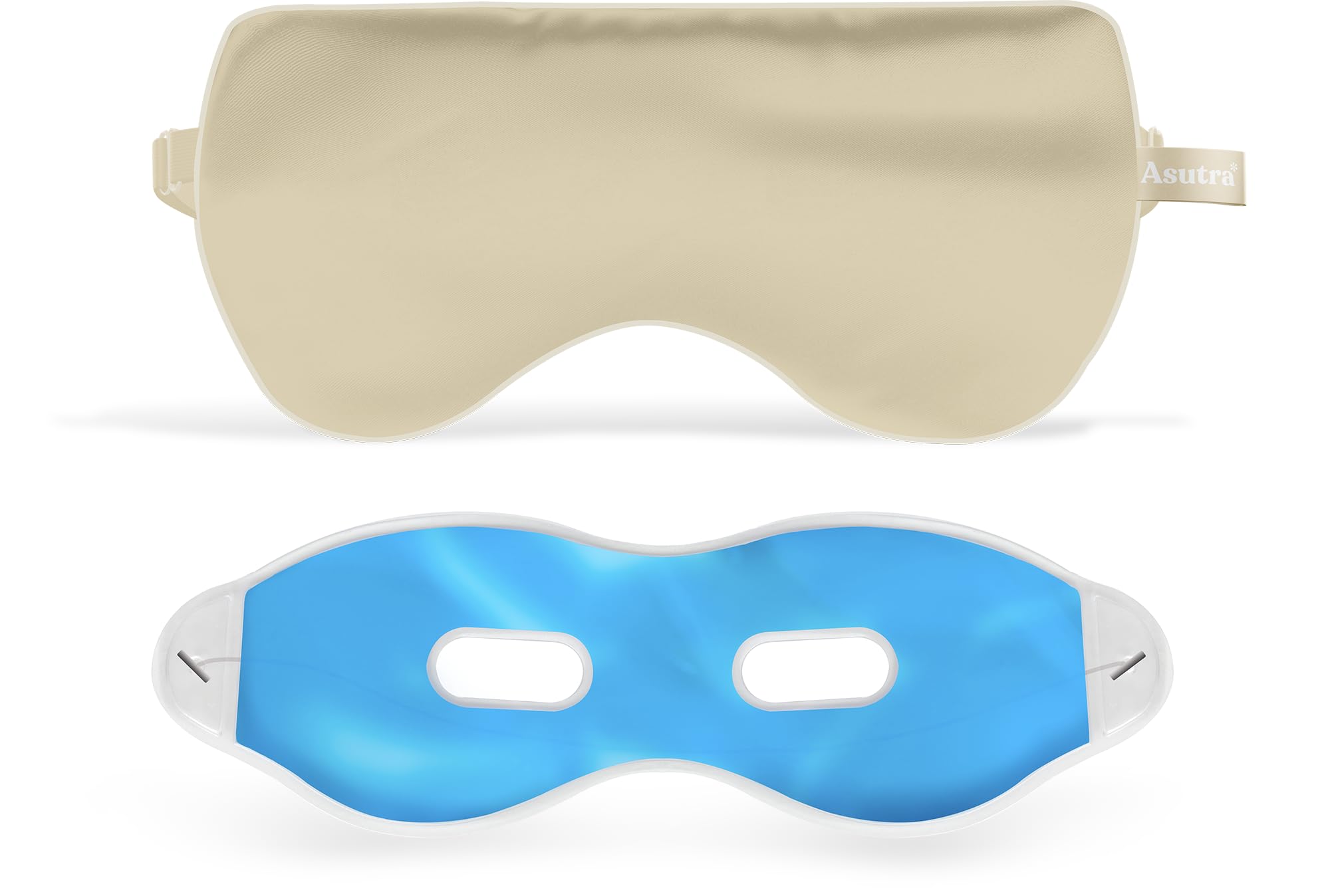 ASUTRA Silk Eye Pillow for Sleep, Champagne - Filled w/Lavender Buds & Flax Seeds, Weighted Eye Mask, Meditation & Light Blocking Blindfold, Cooling Gel Mask Included