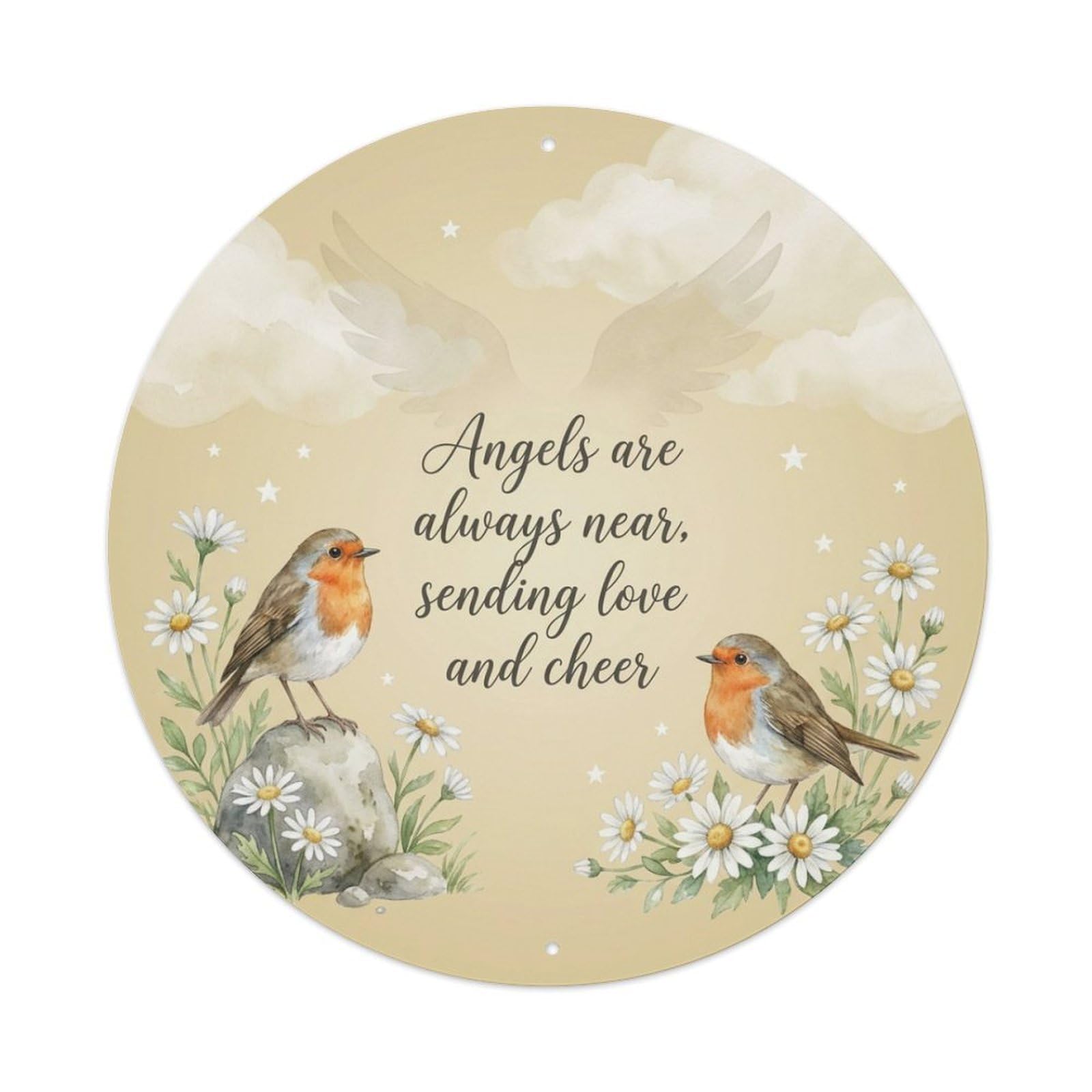 European Robin Quote Angels Near Daisy Cheer Metal Tin Sign