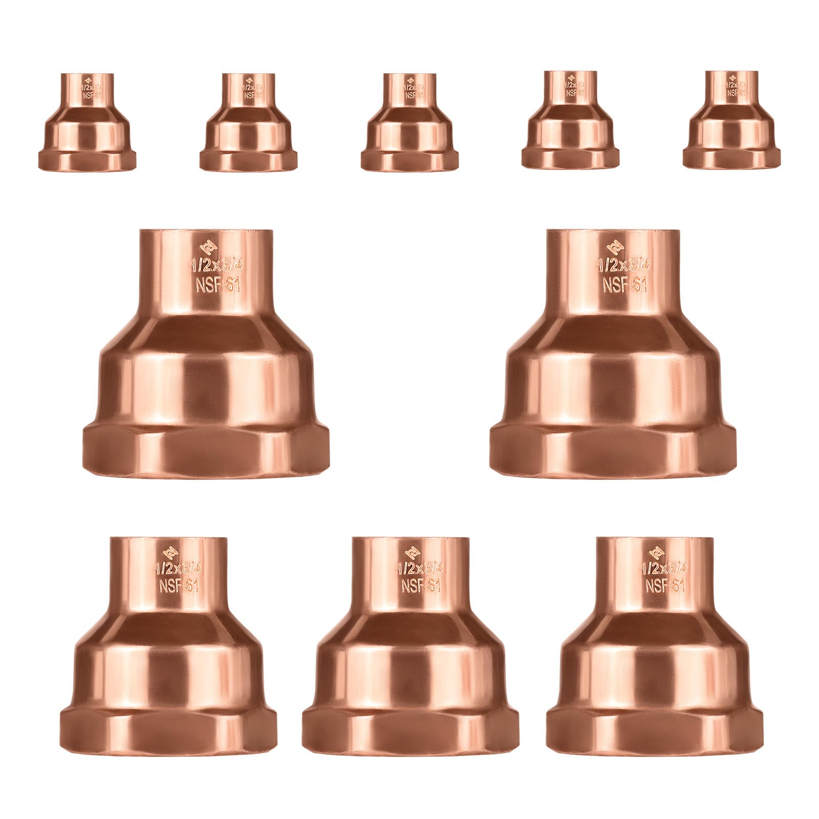 Paquete de 10 adaptadores hembra de cobre EFIELD de 1/2 pulgada C x 3/4 pulgadas, accesorios de fontanería de cobre LF con soldadura de sudor x conexión FNPT (1/2 pulgada C x 3/4 pulgadas F)