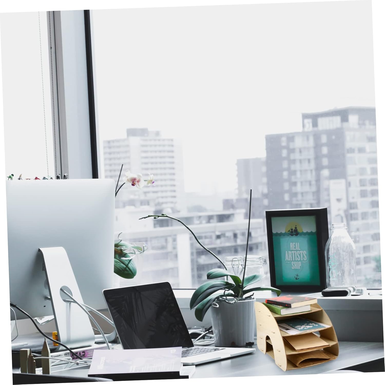 Multi-layer Wooden File Organizer Desktop Storage Rack for Office and Home Document Holder with Modern Design for Files Books and Sundries