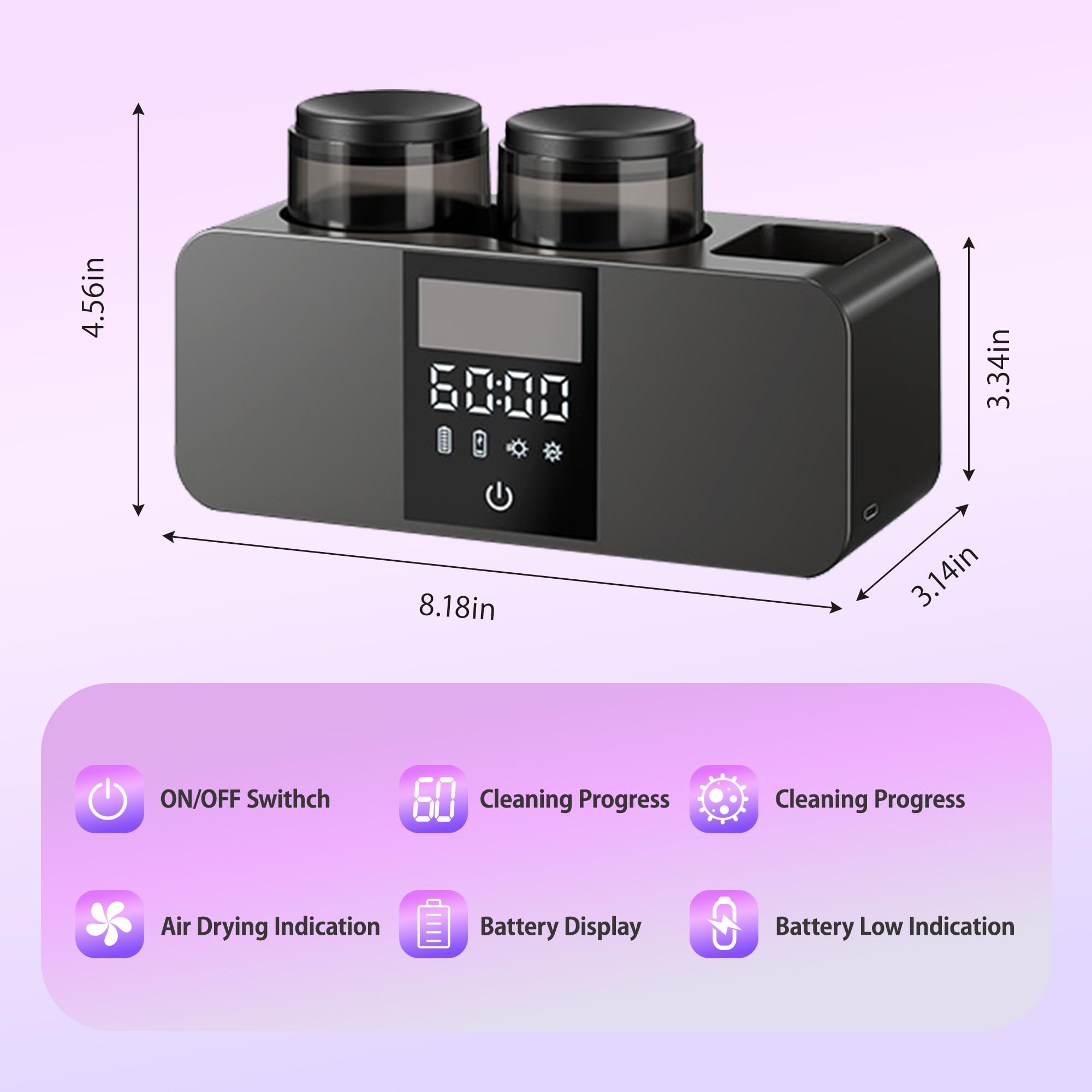 Toothbrush Cleaner & Wall Mounted Toothbrush Holders,Cleaning and Air Drying LED Smart Screen and Timer Function Rechargeable Cordless Tooth Brushing Holder for Bathrooms(Black)