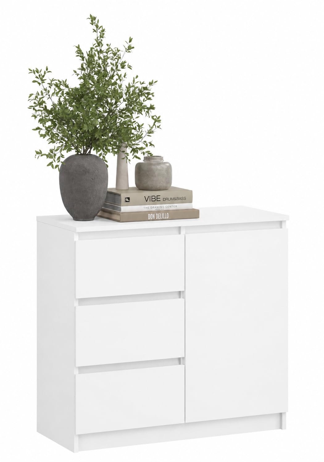 Cassettiera moderna credenza multiuso per camera da letto, corridoio, soggiorno, ufficio, bianco, 80 x 97 x 40 cm, 1 ante 3 cassetti)