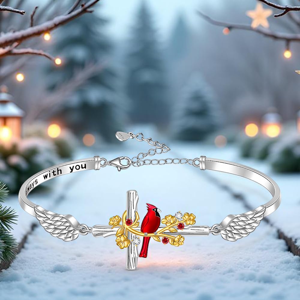 Fenthring Red Cardinal Gifts Cross Cardinal Bracelet for Women Sterling Silver Heart Angel Wing Bracelets Memorial Sympathy Charms Bird Christmas Jewelry - Image 8