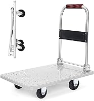 Vista 10 de Carro de mano de plataforma resistente para mudanza, plataforma plegable con ruedas giratorias de 360 grados, carrito de mano plegable para carga