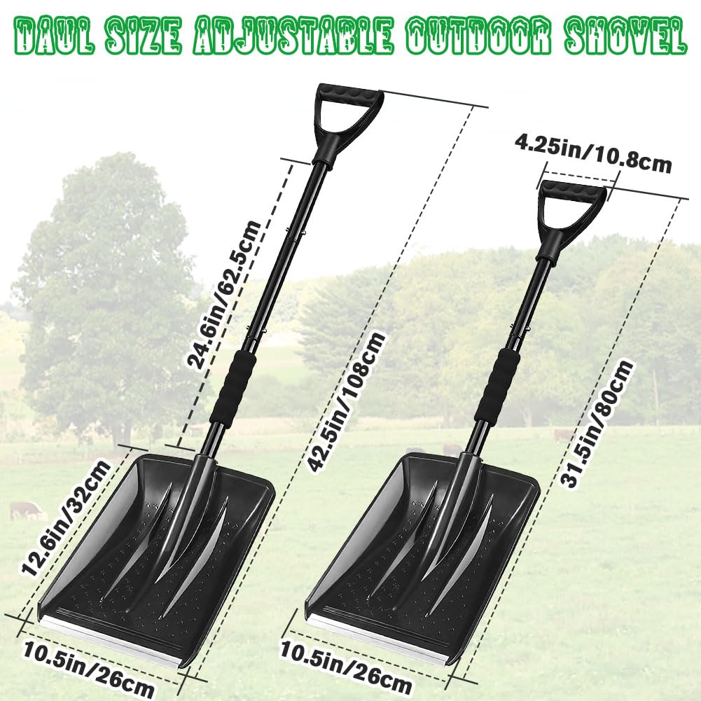 Pala da Neve, 108cm Pala da Neve per Auto, 4 Pezzi di Design Staccabile, Leggera Pala Neve Regolabile Portatile con Grande Capacità Perfetta per Giardino, Auto Guida (Nero)