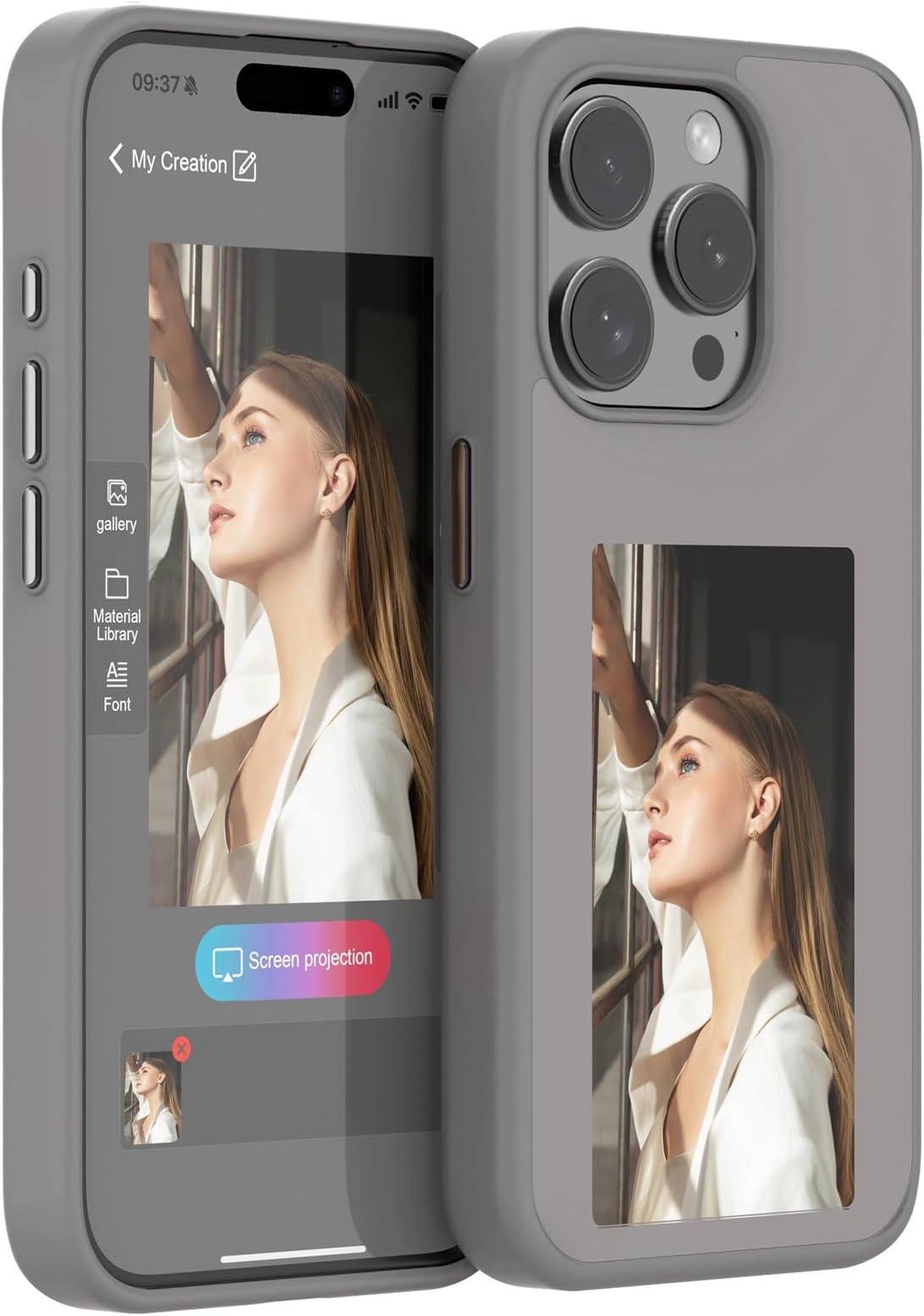 Smart Ink Phone Case for iPhone 14 pro max, Smart Ink Screen Phone Case NFC E-Ink iPhone Case Snap Frame DIY Customizable Images, Display 3.5 Inch Picture on Case(Gray, iPhone 14 pro max)