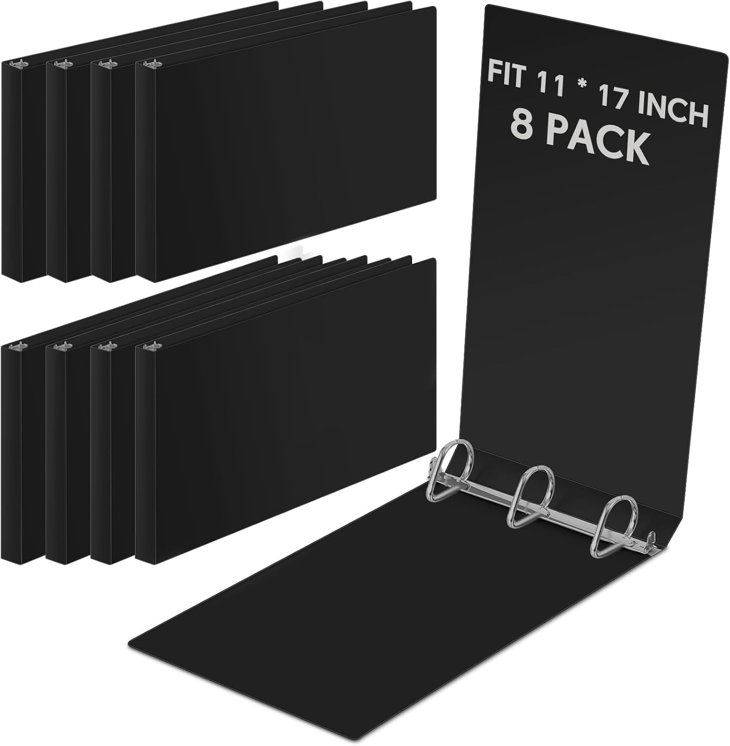 8 Pcs 11 x 17 Inch 3 Ring Binders 2 Inch Rings Heavy Duty View D Ring Binders Economy Holds 11" x 17" Paper for Artwork Blueprints, Office, Home, Work Places(Black) Black 2 Inch