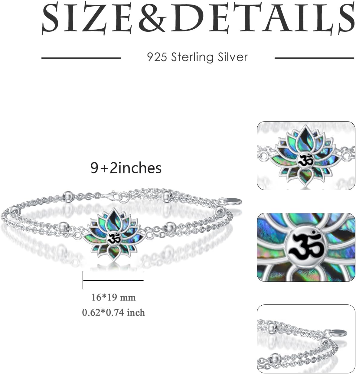 Lotus Bracelet for Women 925 Sterling Silver Lotus Layered Bracelet Yoga Jewelry Gifts